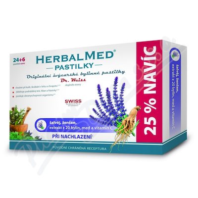 HerbalMed pastilky Dr.Weiss Šalvěj+ženš.vit.C 24+6