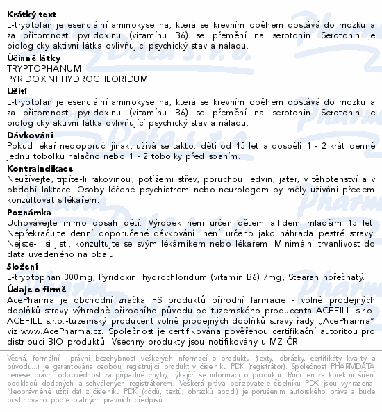 AcePharma L-tryptofan B6 tob.60x307mg