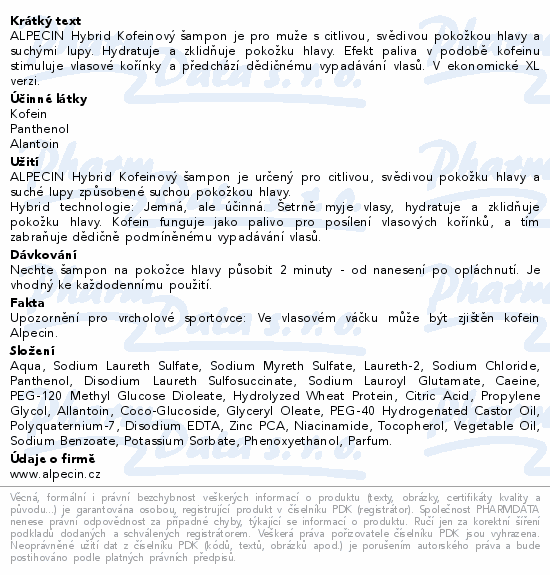 ALPECIN Hybrid Kofeinový šampon 375ml