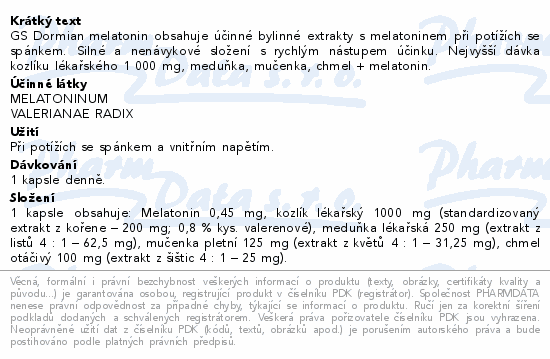 GS Dormian melatonin cps.30