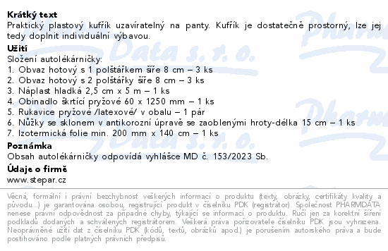 Autolékárna I. kufřík vyhláška č.153/2023 Sb.