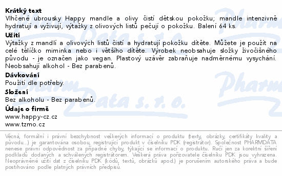 Happy vlhčené ubrousky mandle&olivy 64ks