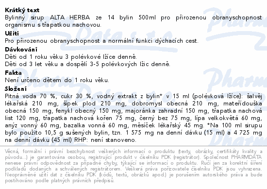 Sirup ze 14 bylin obrana organismu 500ml