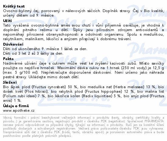 Apotheke BIO Dětský čaj Šípkový 20x1.8g