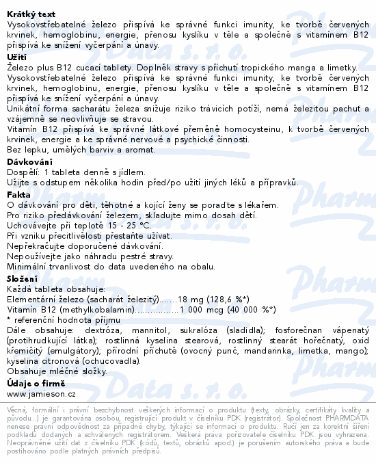 JAMIESON Železo plus B12 cucací tablety tbl.45