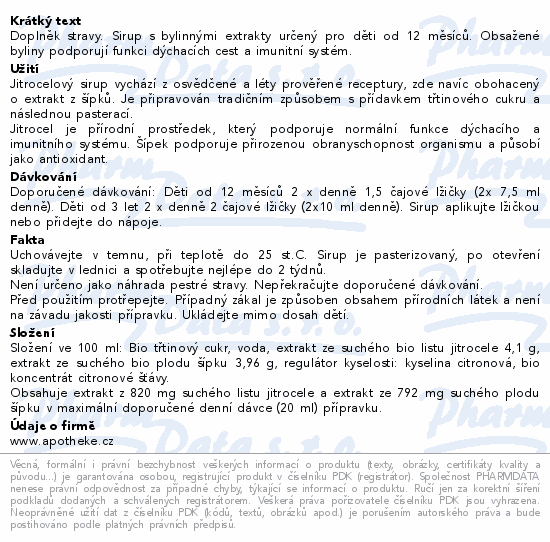 Apotheke Pohádkový Jitrocelový sirup BIO 1+ 250g