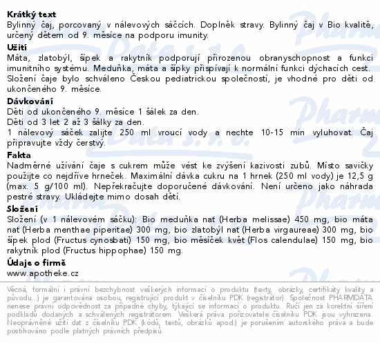 Apotheke BIO Dětský čaj Imunita rakytník 20x1.5g