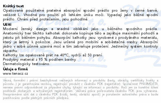 TENA Washabl.Soft Cott.Under.L čer.ink.kalh.84683