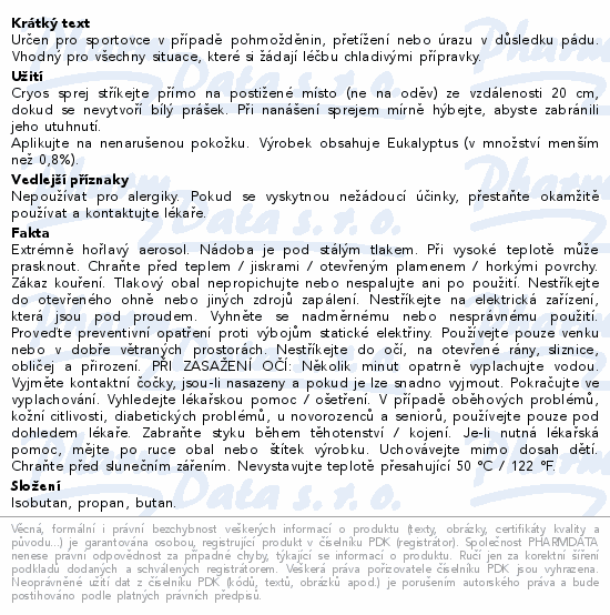 CRYOS SPRAY syntetický led ve spreji 200ml