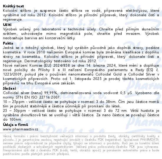 Koloidní stříbro Ag100 20ppm 1000ml