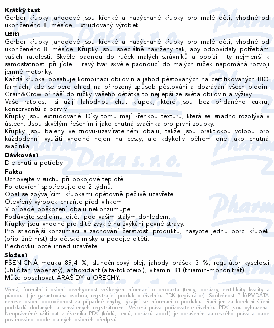 Gerber Pšeničné křupky jahoda BIO 35g 8m+