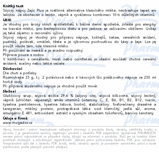 Sójový nápoj Zajíc Plus 350g